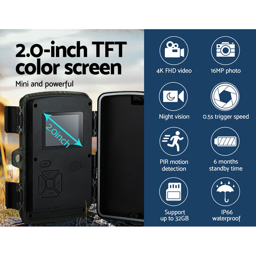 4K 16MP Wildlife and Security Trail Camera with Night Vision